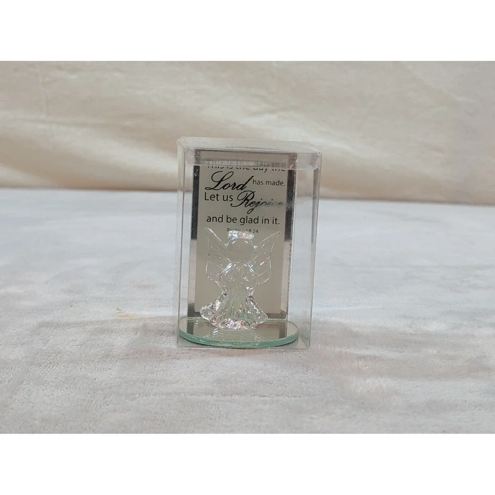 Interiors by Design Glass Angel Figurine Psalm 118:24 Mirrored Display Case